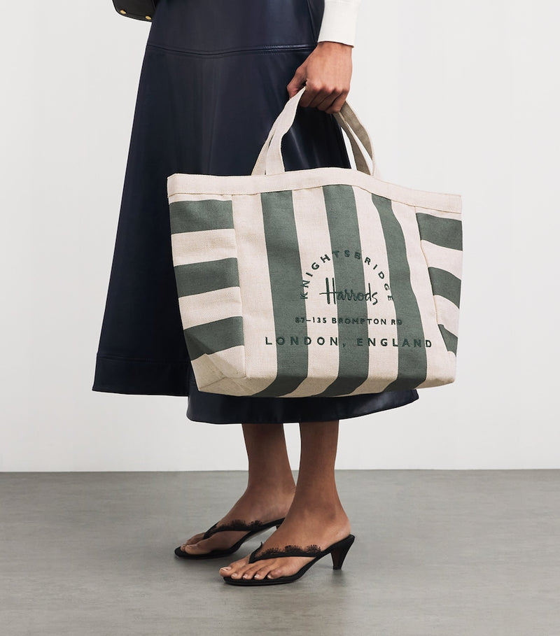 Harrods large jute striped logo tote bag - British product