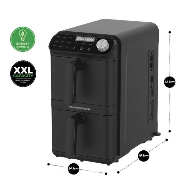 Hamilton Beach XXL Dual Stack 2-Drawer Air Fryer 11L, UK version