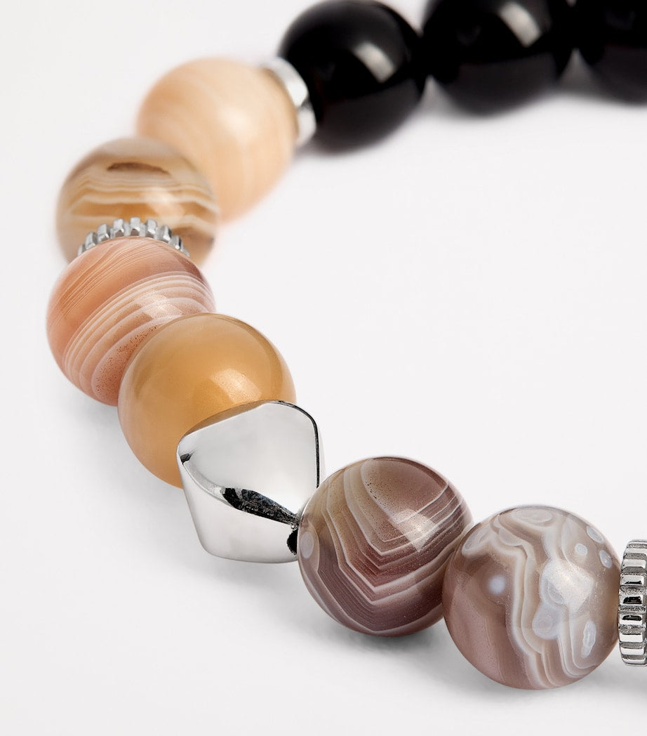 Tateossian Botswana agate bracelet in rhodium silver - British product