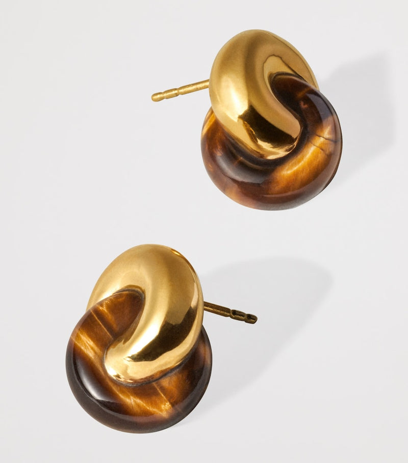 Monica Vinader tiger's eye earrings gold vermeil, UK version