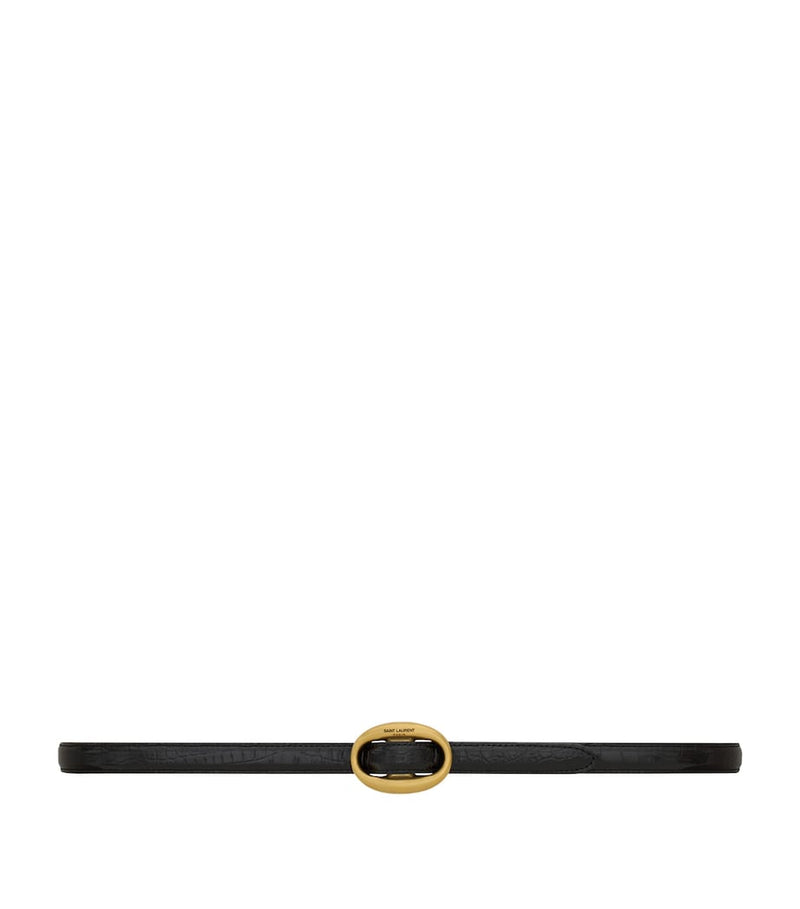 Saint Laurent leather croc-embossed belt with gold buckle (British brand)