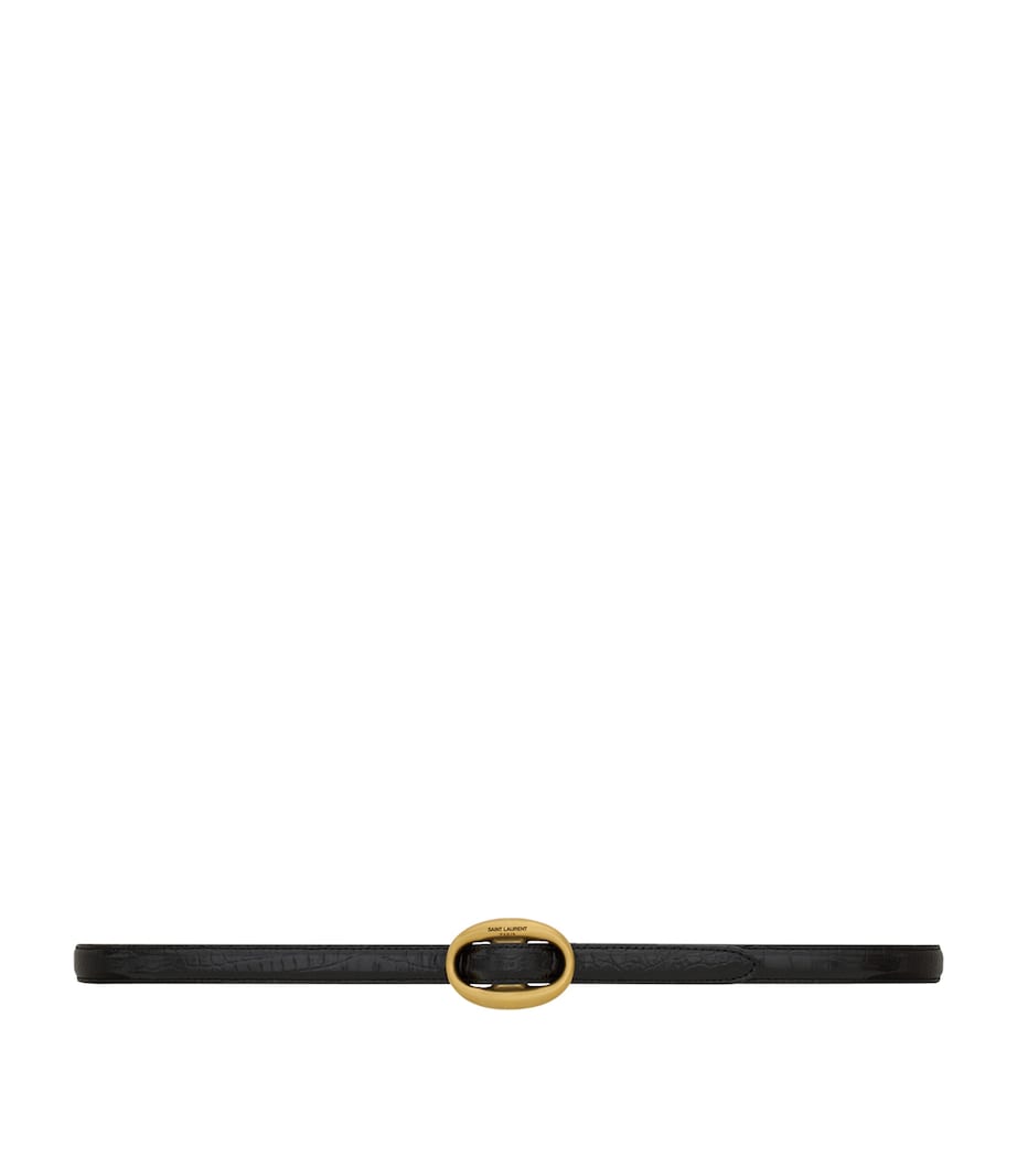 Saint Laurent leather croc-embossed belt with gold buckle (British brand)