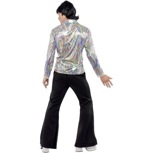 Smiffys 70s retro costume black psychedelic shirt flares (British brand)