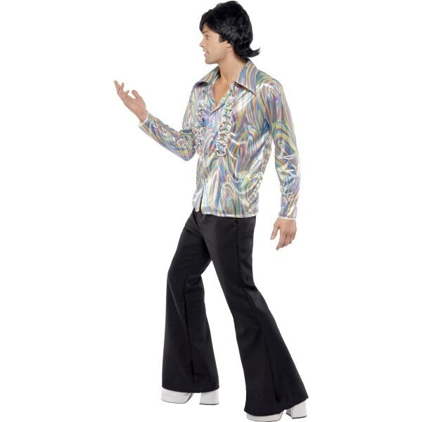 Smiffys 70s retro costume black psychedelic shirt flares (British brand)