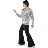 Smiffys 70s retro costume black psychedelic shirt flares (British brand)