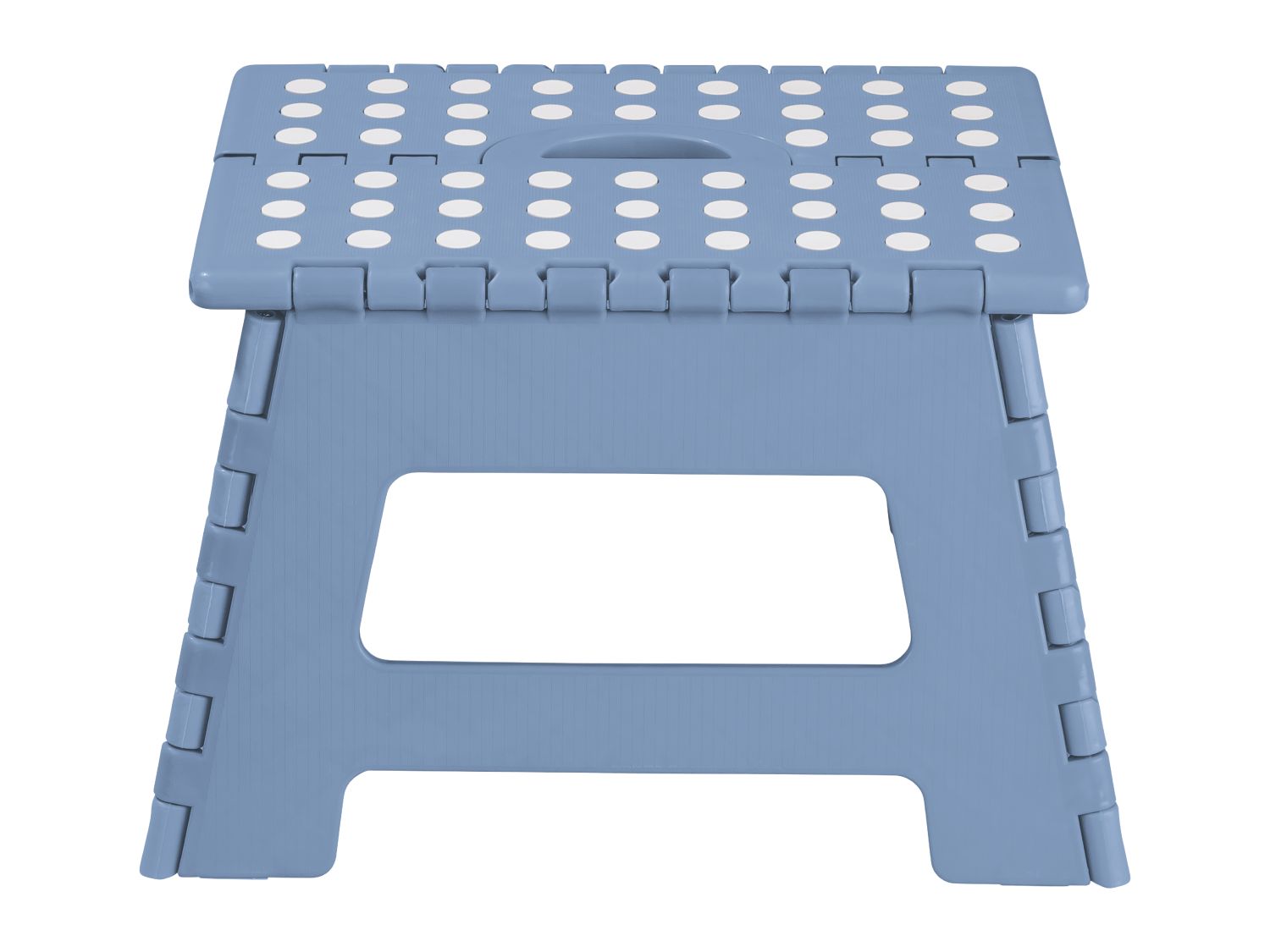 Blue folding step stool with non-slip surface, UK version