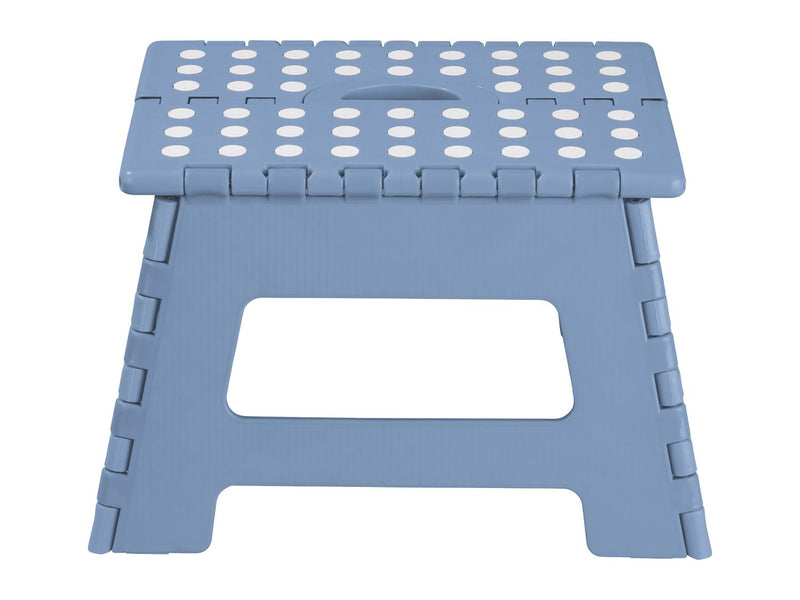 Blue folding step stool with non-slip surface, UK version