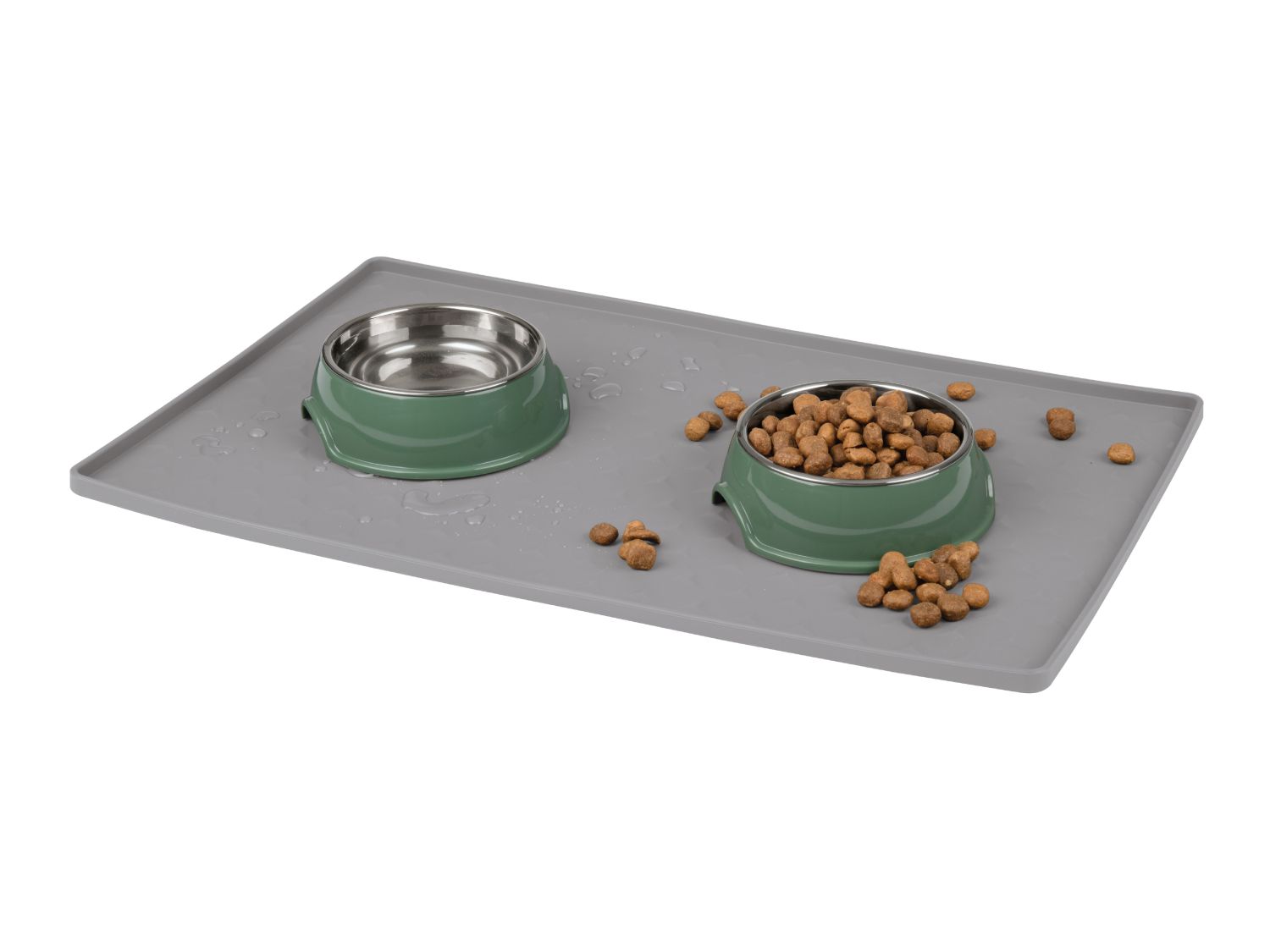 Feeding mat for pet bowls with raised edge (British brand)