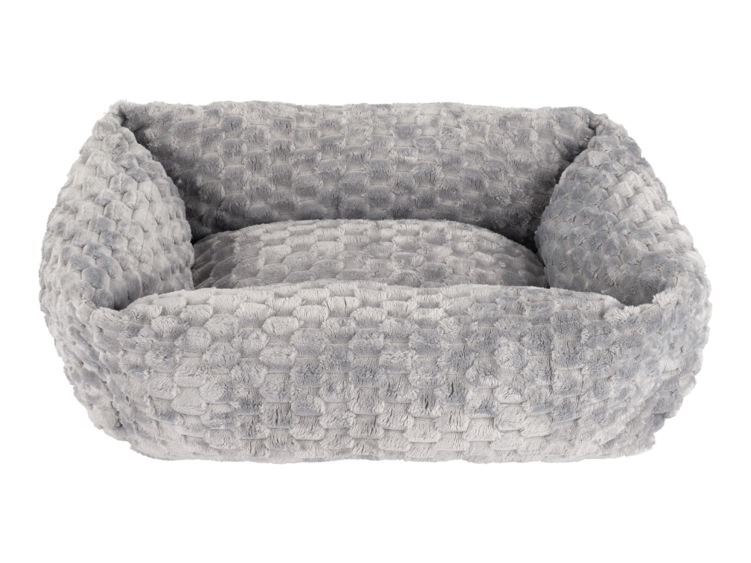 Grey pet bed with non-slip backing, imported from the UK