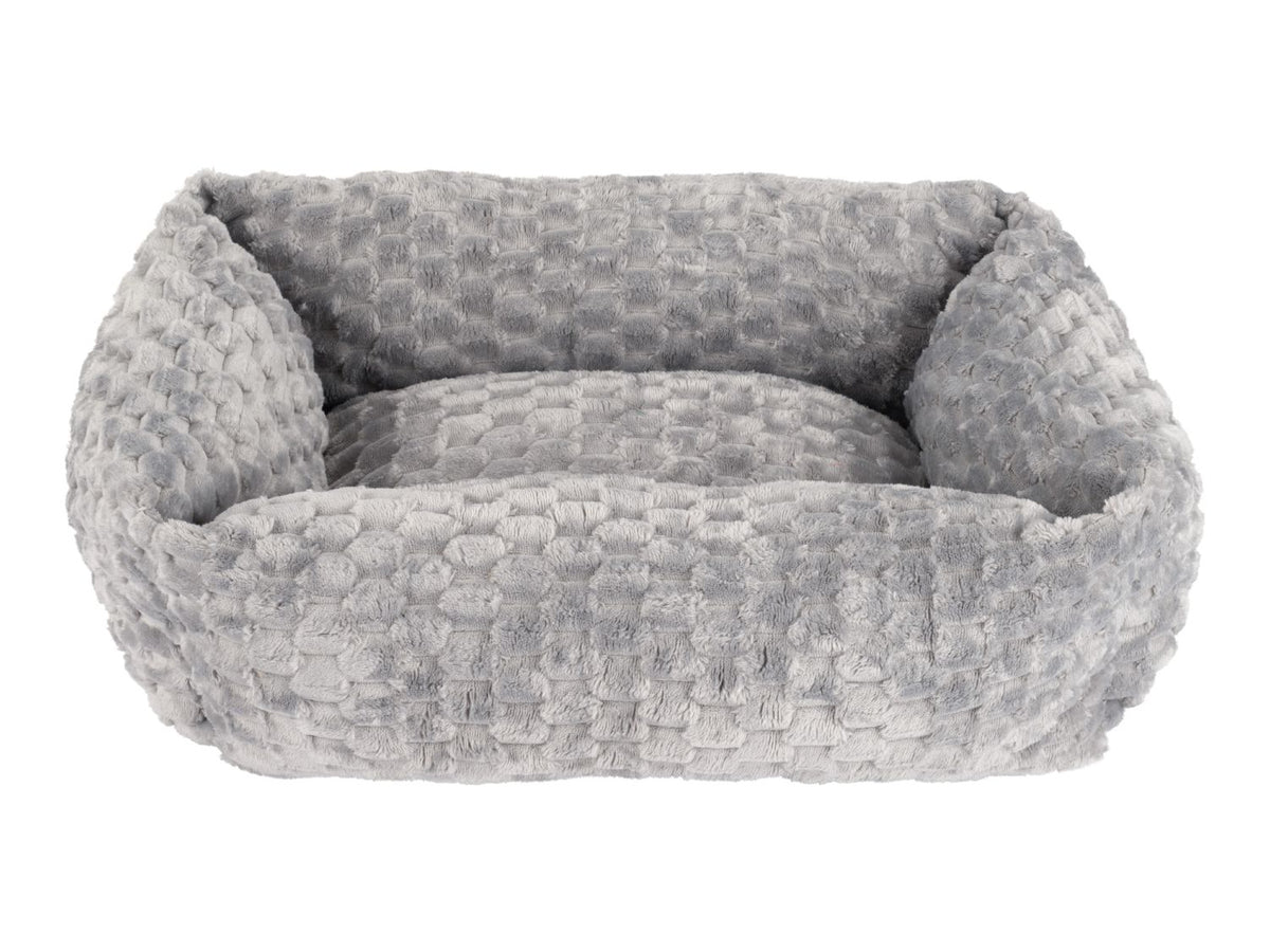 Grey pet bed with non-slip backing, imported from the UK