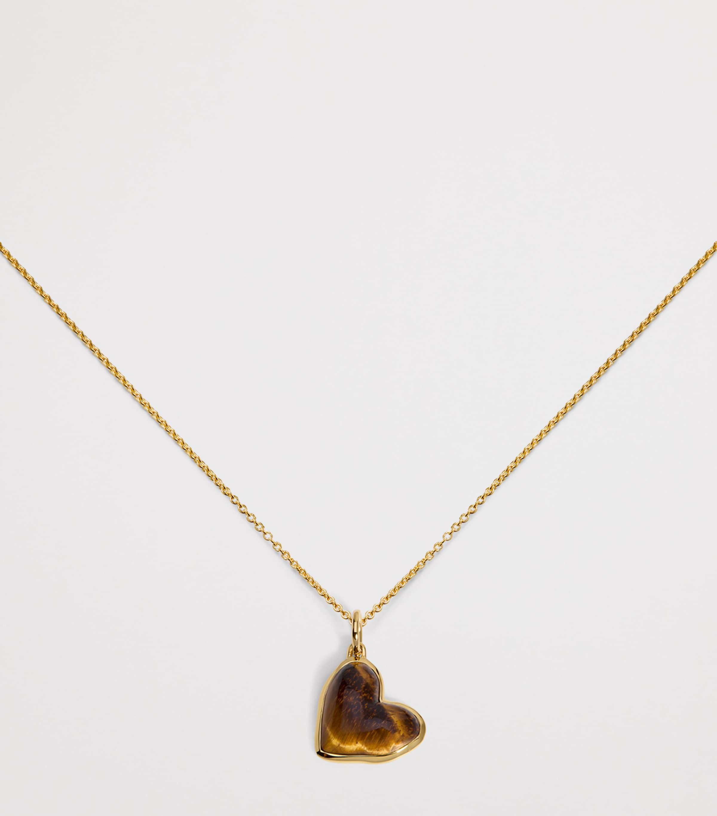 Monica Vinader gold vermeil heart pendant with tiger's eye, imported from the UK