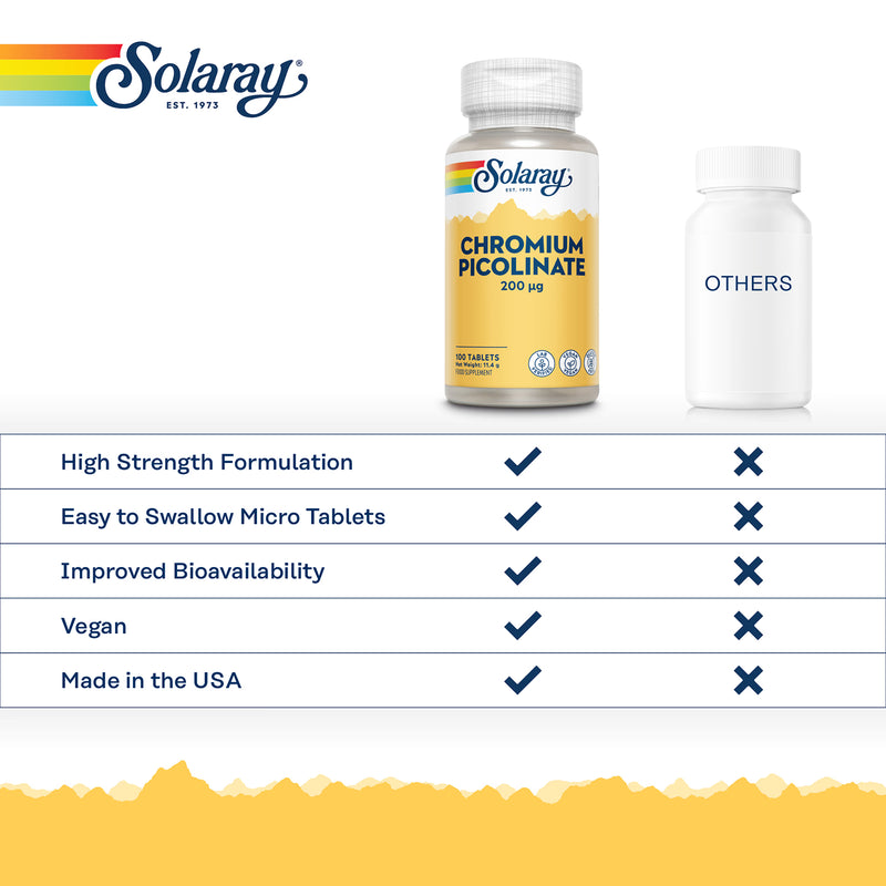 Solaray Chromium Picolinate 200mcg 100 capsules (British brand)