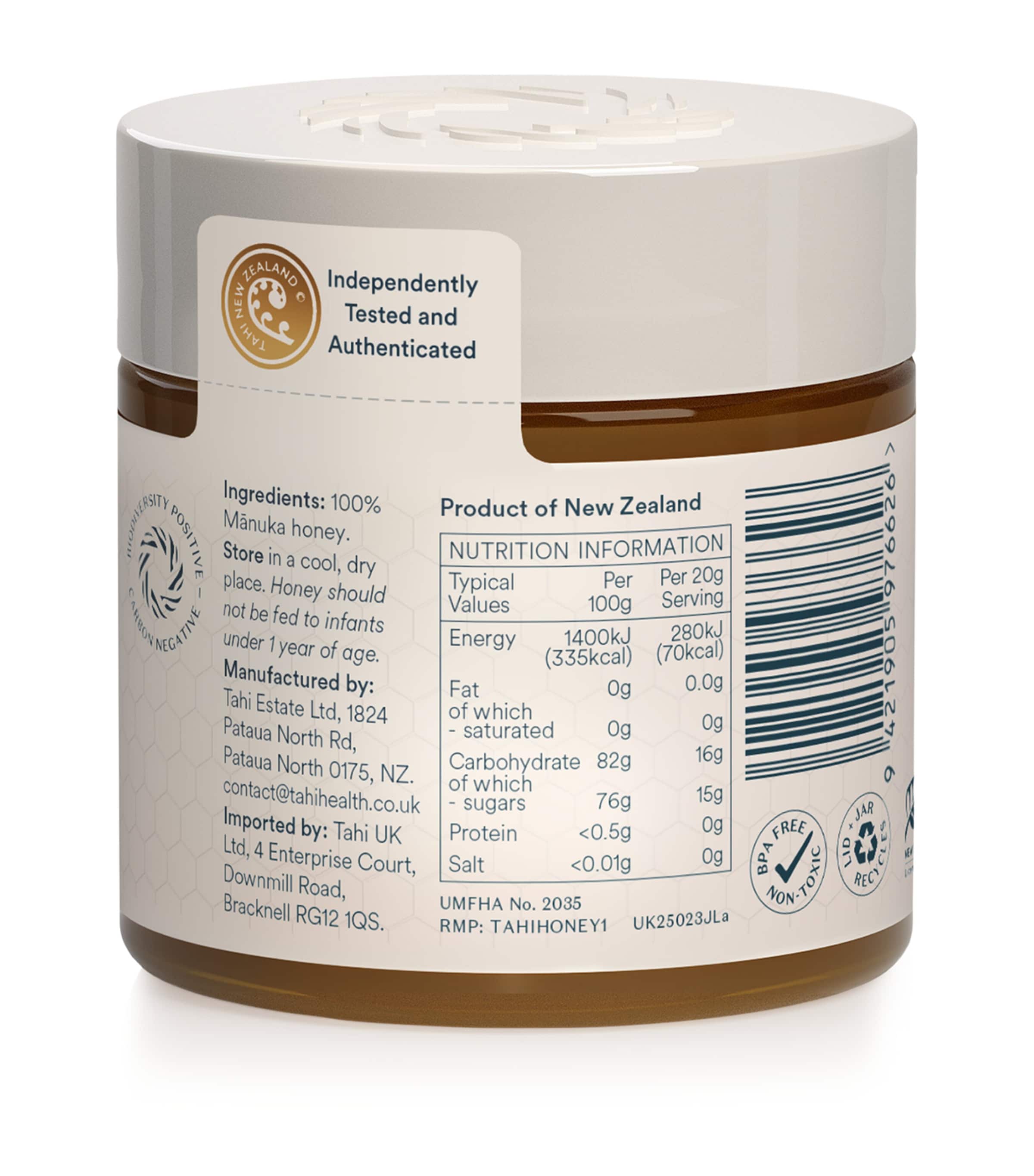 Tahi Honey Manuka honey UMF 23+ MGO 1046+ 250g (British brand)