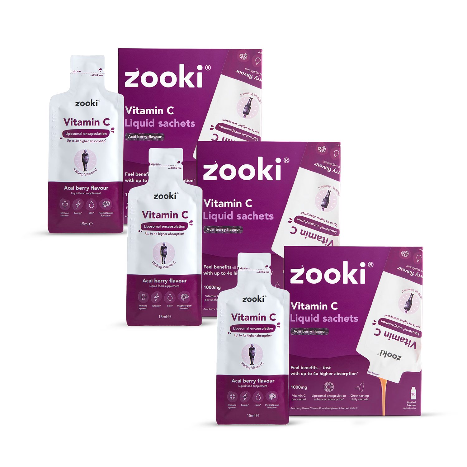 Zooki liposomal vitamin C acai berry flavour 90 sachets (British brand)