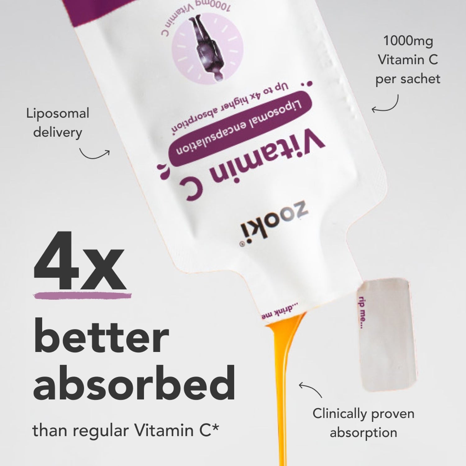 Zooki liposomal vitamin C acai berry flavour 90 sachets (British brand)