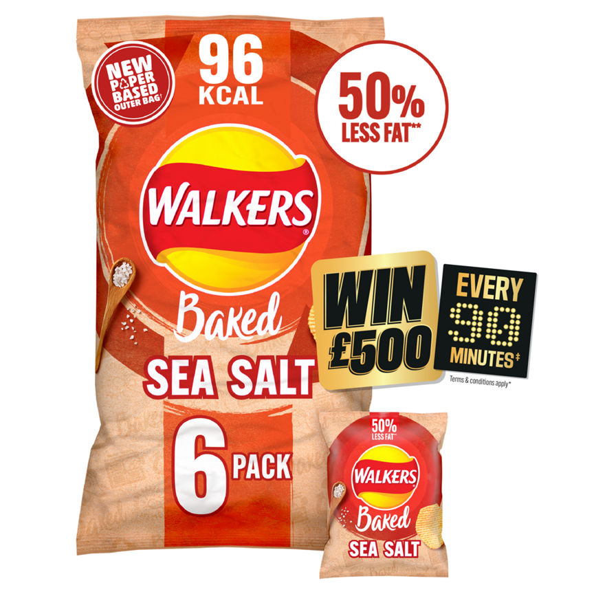 Walkers Baked Sea Salt Multipack Snacks Crisps 6 x 22g