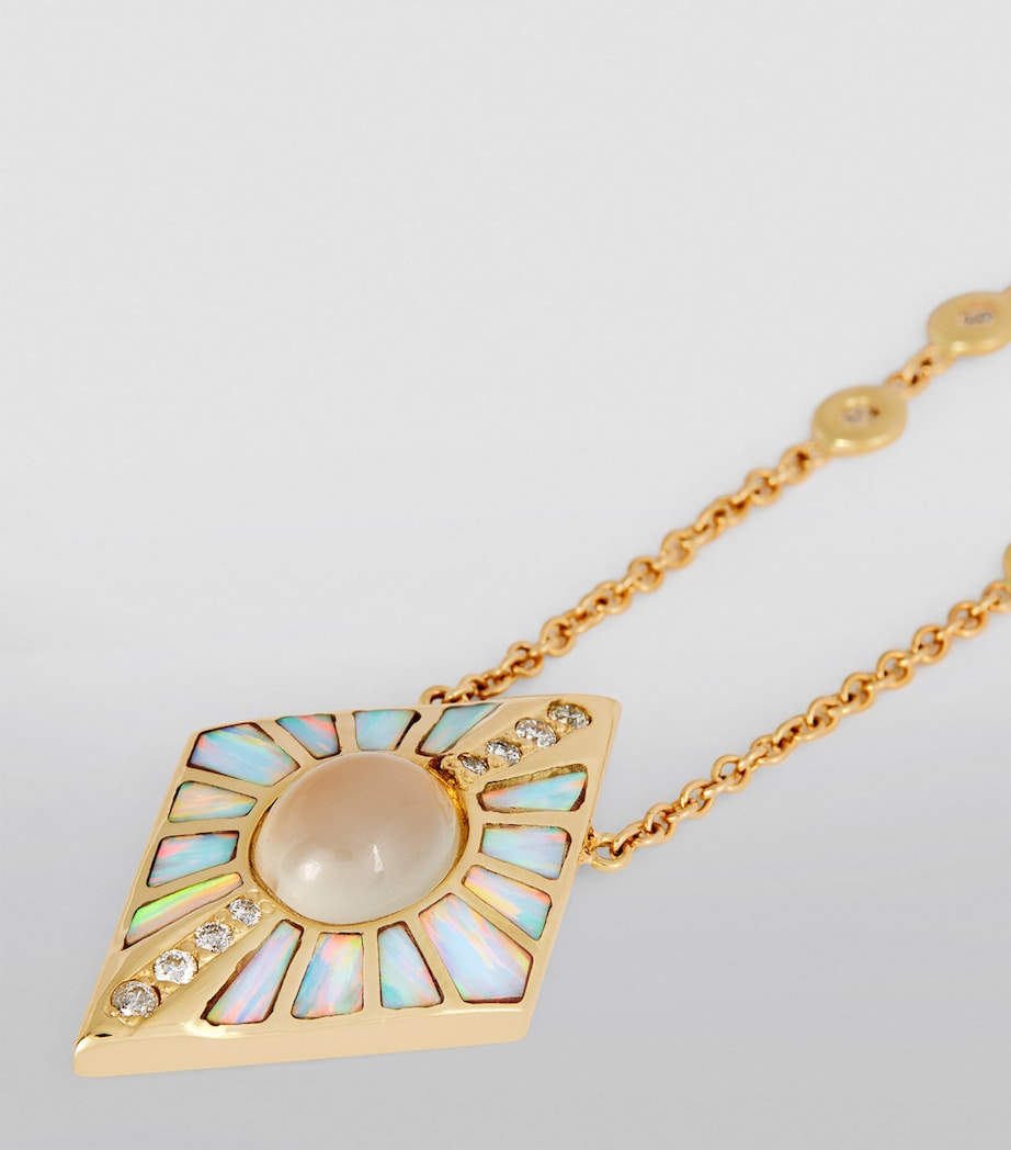 Jacquie Aiche yellow gold diamond moonstone opal inlay necklace - British product