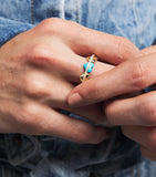 L'Atelier Nawbar yellow gold diamond turquoise heart ring, imported from the UK