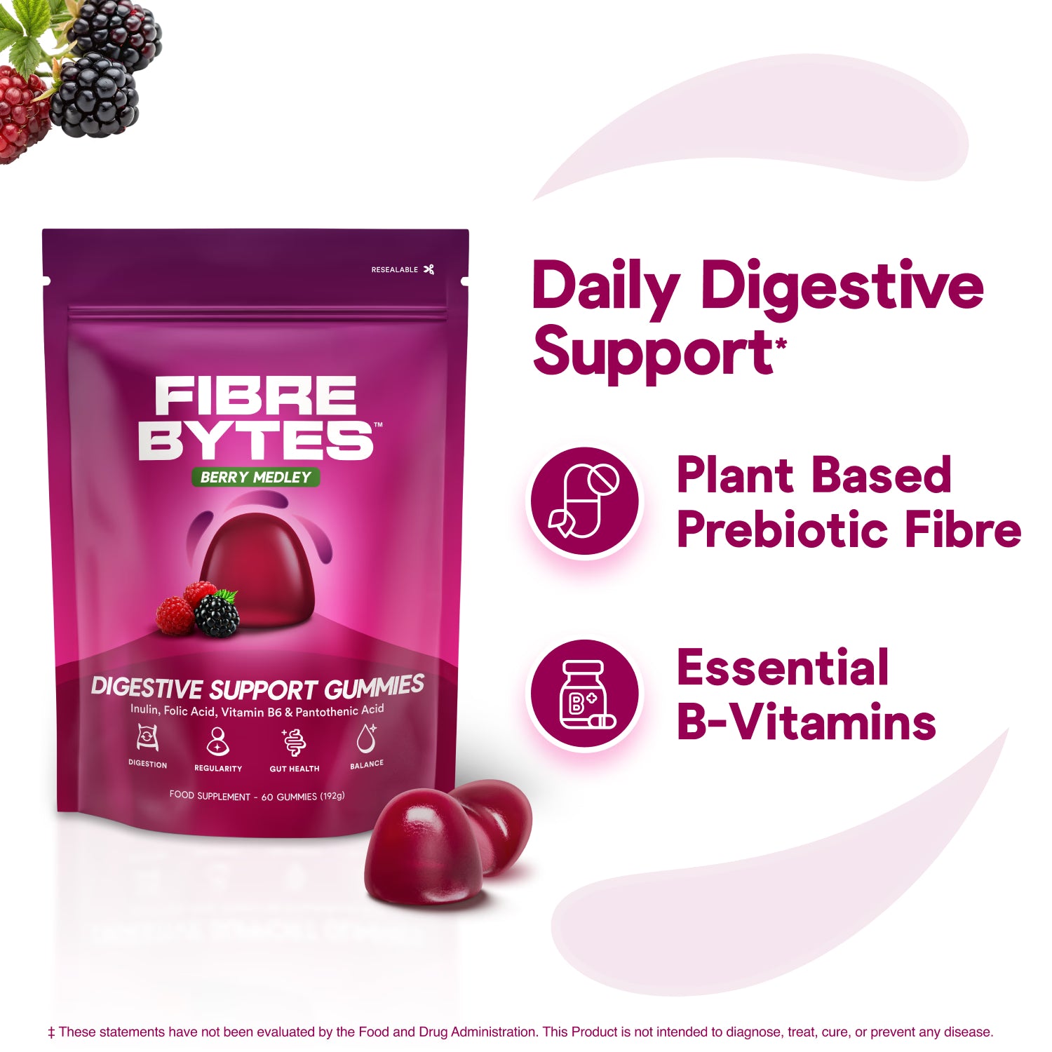 BYTES Co digestive fibre gummies berry flavour 60 gummies - British product