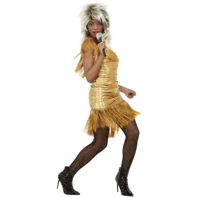 Superdrug Smiffys Womens Simply The Best Legend Tina Costume Gold Tasselled Dress- Buy online at McGrocer