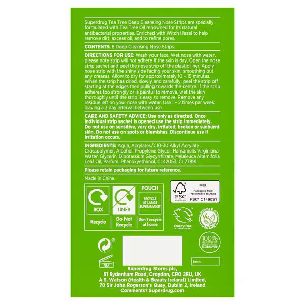 Tea Tree Nose Pore Strips 6 Pack imported from the UK