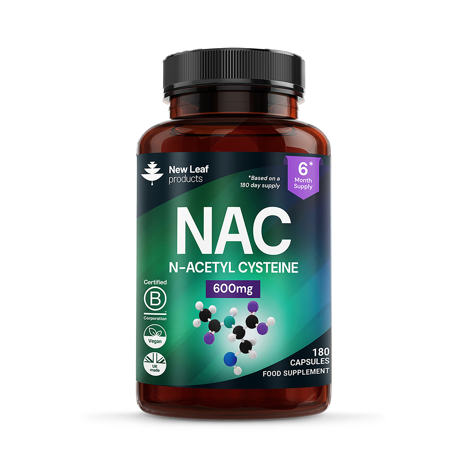 New Leaf Products NAC N-Acetyl-Cysteine capsules 600mg 180 capsules (British brand)