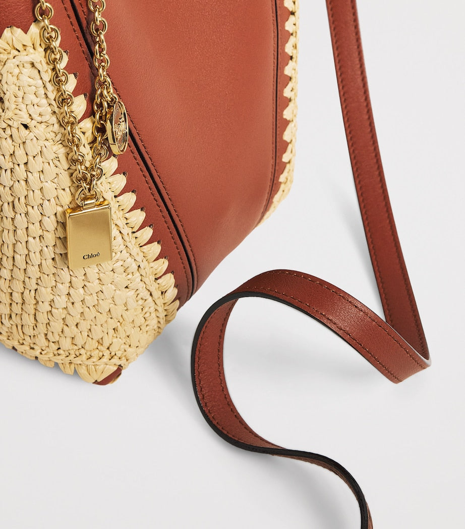 Chloé small raffia-effect leather Spin tote bag (British brand)