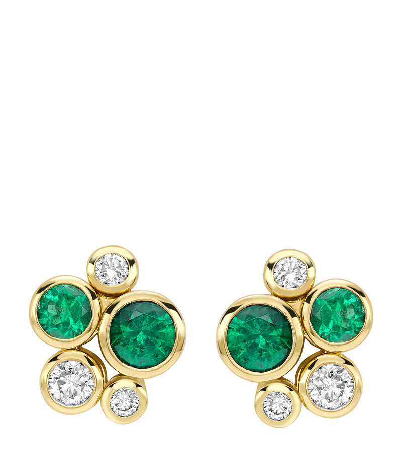 Yellow Gold, Diamond and Emerald Raindance Stud Earrings