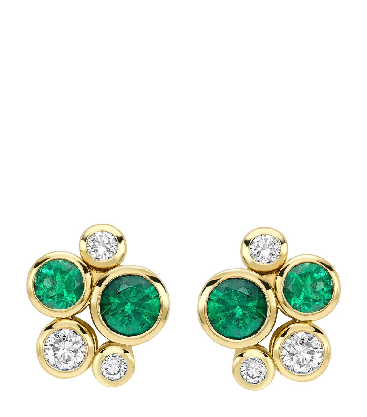 Yellow Gold, Diamond and Emerald Raindance Stud Earrings
