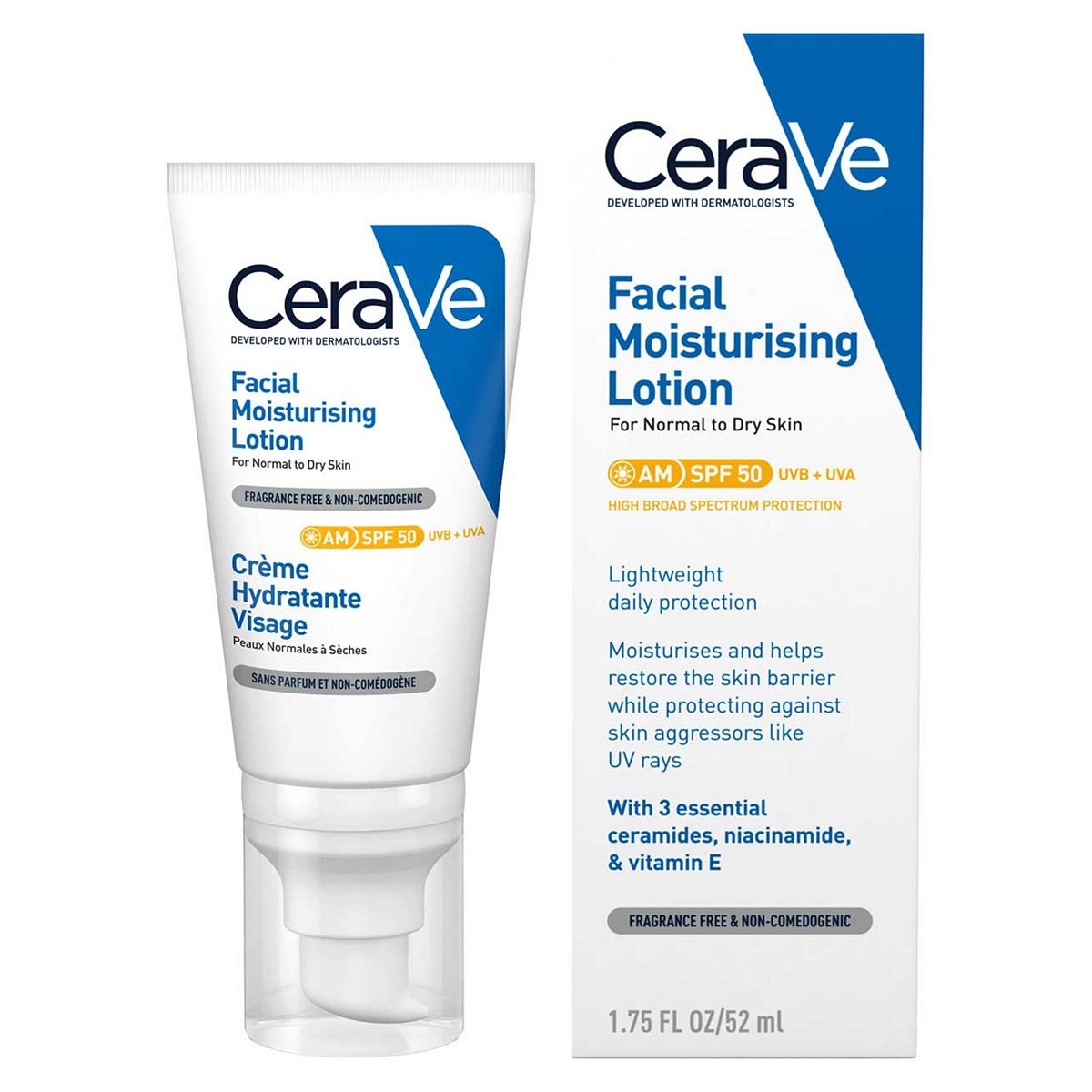 CeraVe AM Facial Moisturising Lotion SPF 50 for Normal to Dry Skin 52ml Body Care Boots   