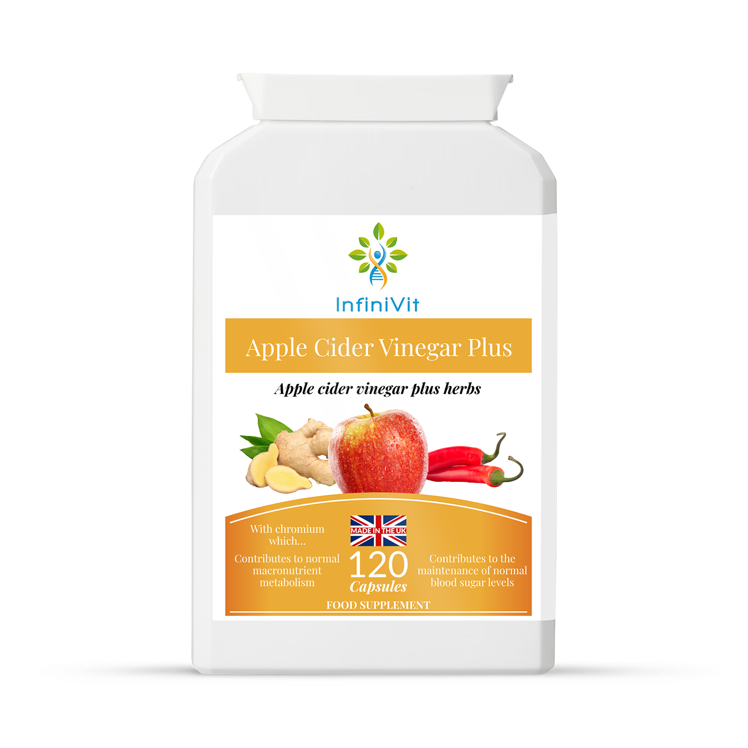 InfiniVit Apple Cider Vinegar Plus 120 capsules, imported from the UK