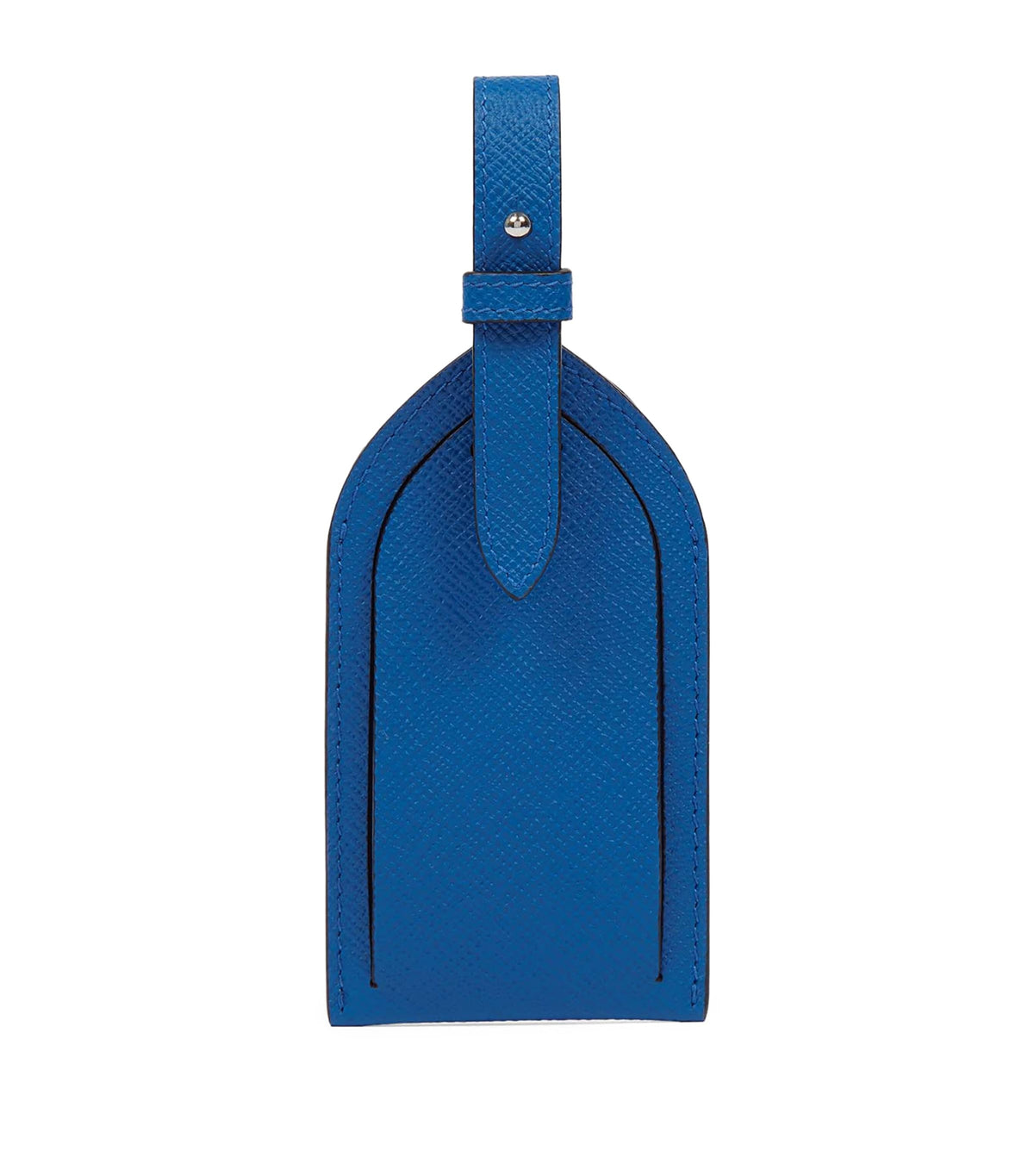 Smythson leather luggage tag with press-stud fastening and adjustable strap 12.5cm x 7cm (British brand)
