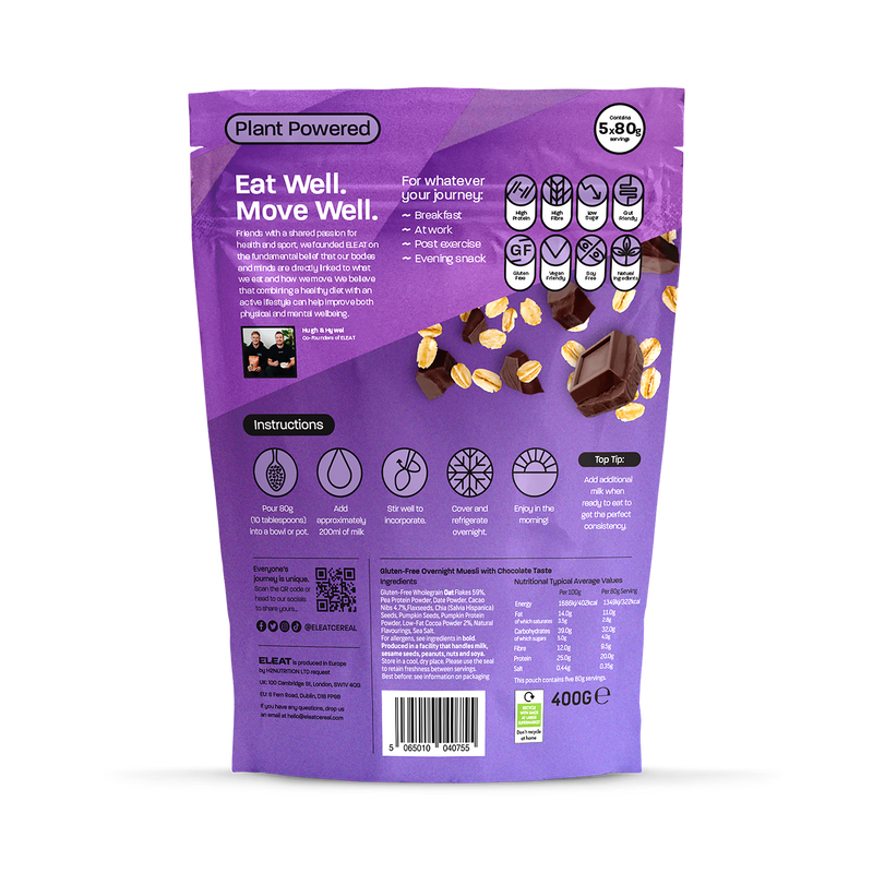 ELEAT overnight oats dark chocolate 400g, imported from the UK