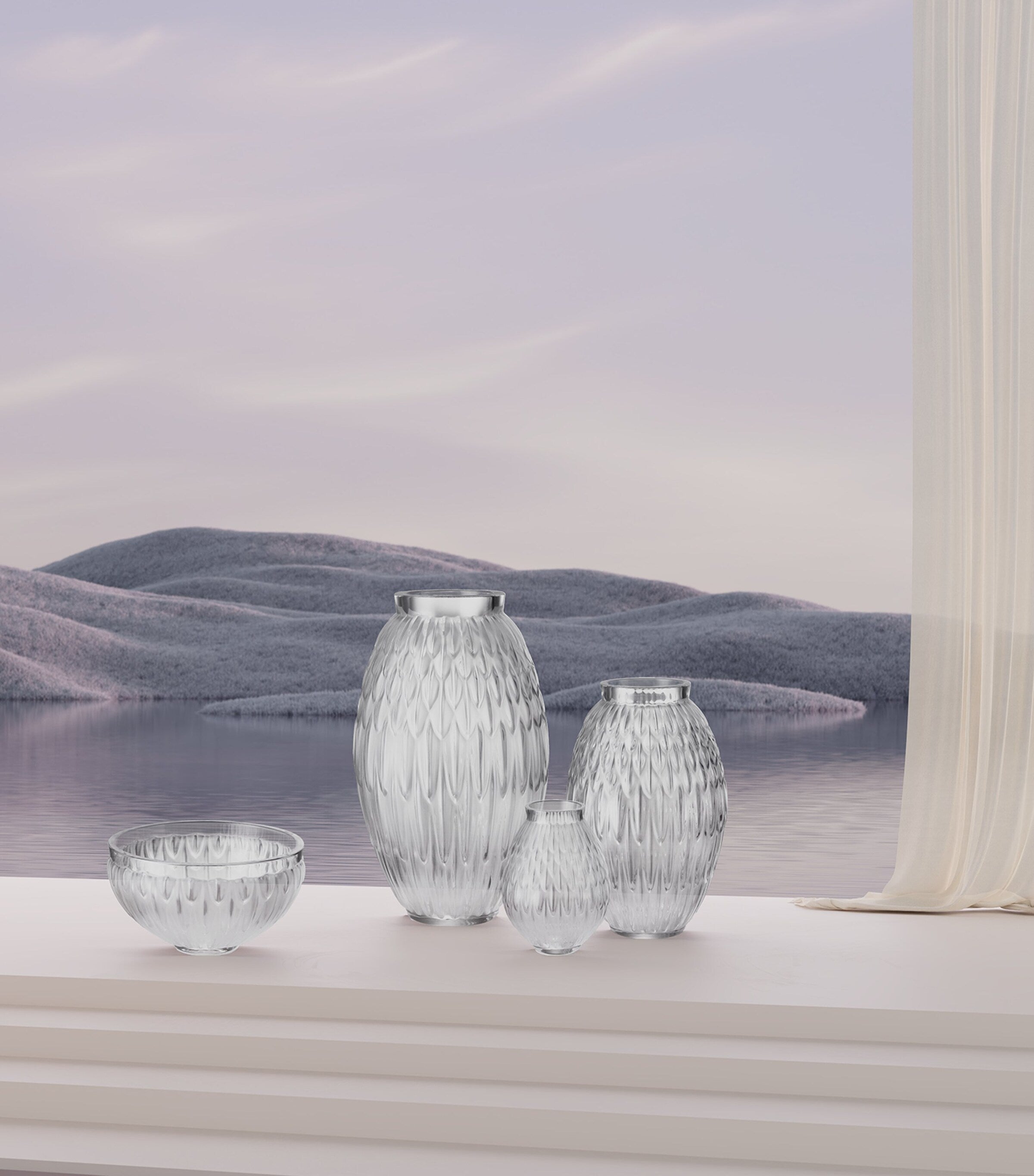 Lalique Crystal Plumes Bowl 20cm, UK version