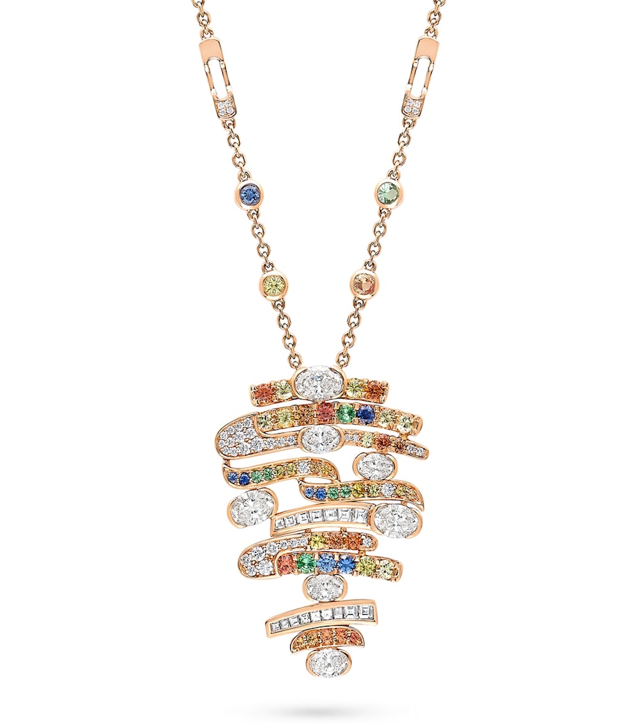 Boodles rose gold diamond sapphire tsavorite pendant necklace, imported from the UK
