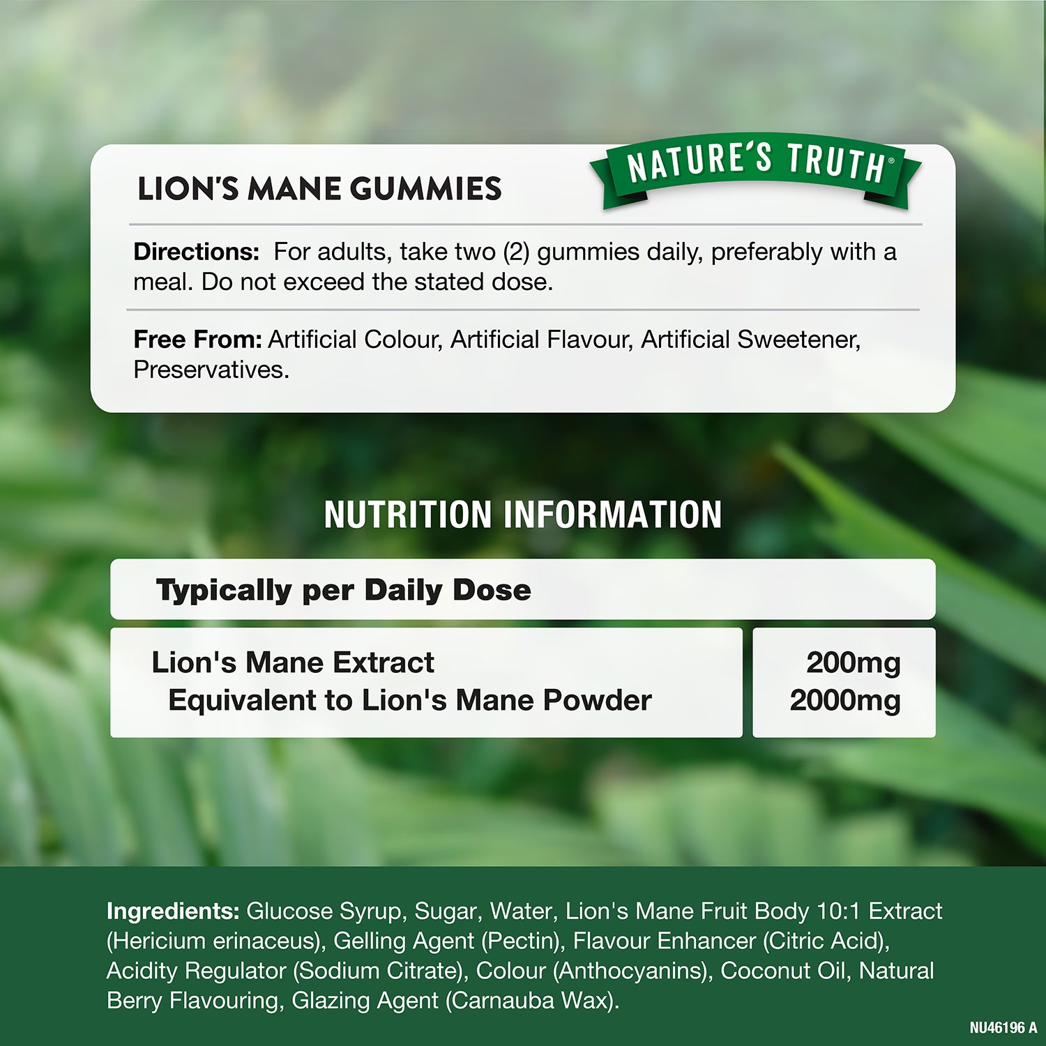 Nature's Truth lion's mane gummies berry flavour 60 count - British product