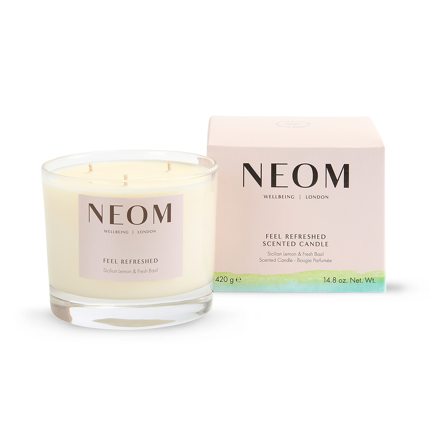 NEOM Feel Refreshed scented candle 3 wick 420g, UK version