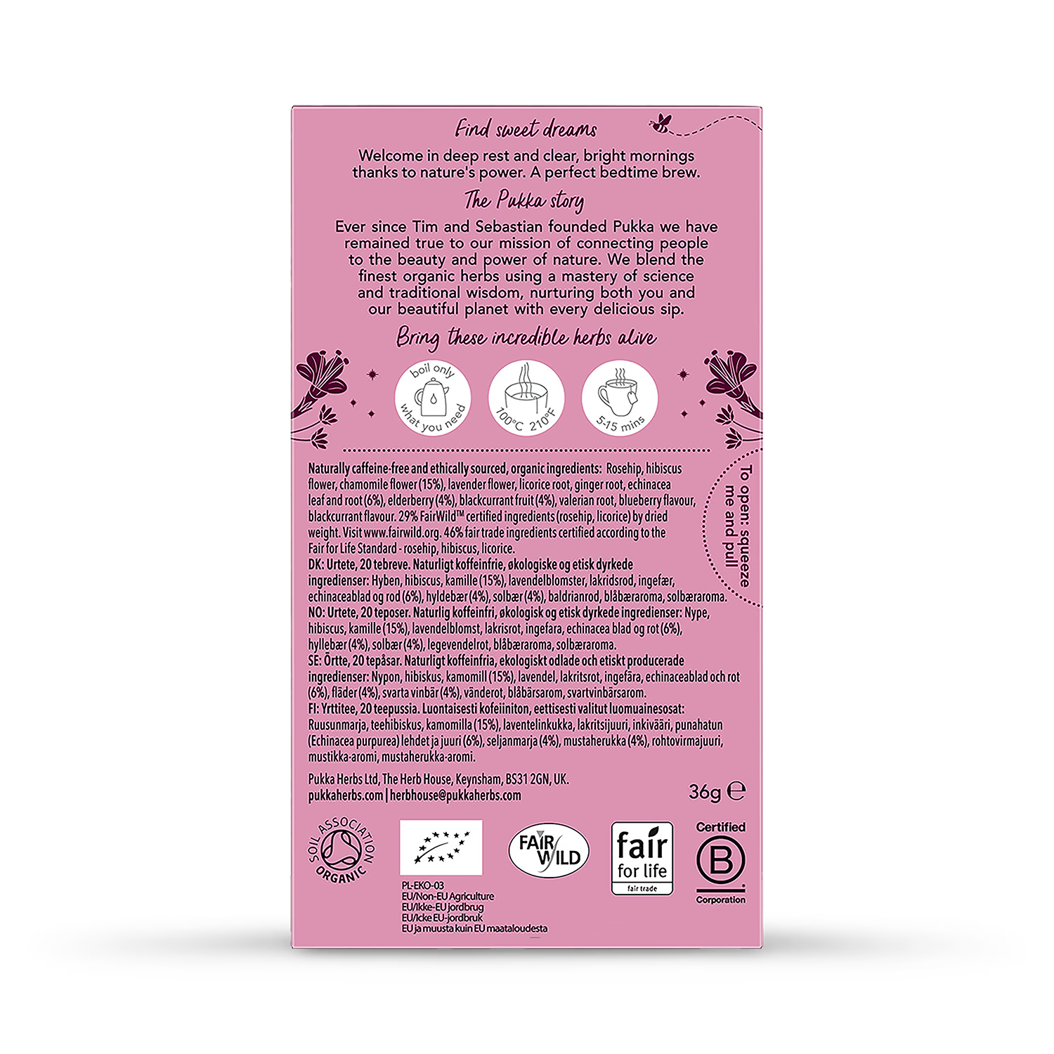Pukka Organic Night Time Berry 20 Tea Bags, imported from the UK