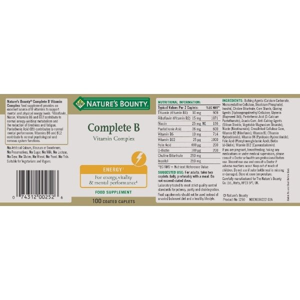 Nature's Bounty Complete B Vitamin Complex Caps - Pk 100 GOODS Superdrug   