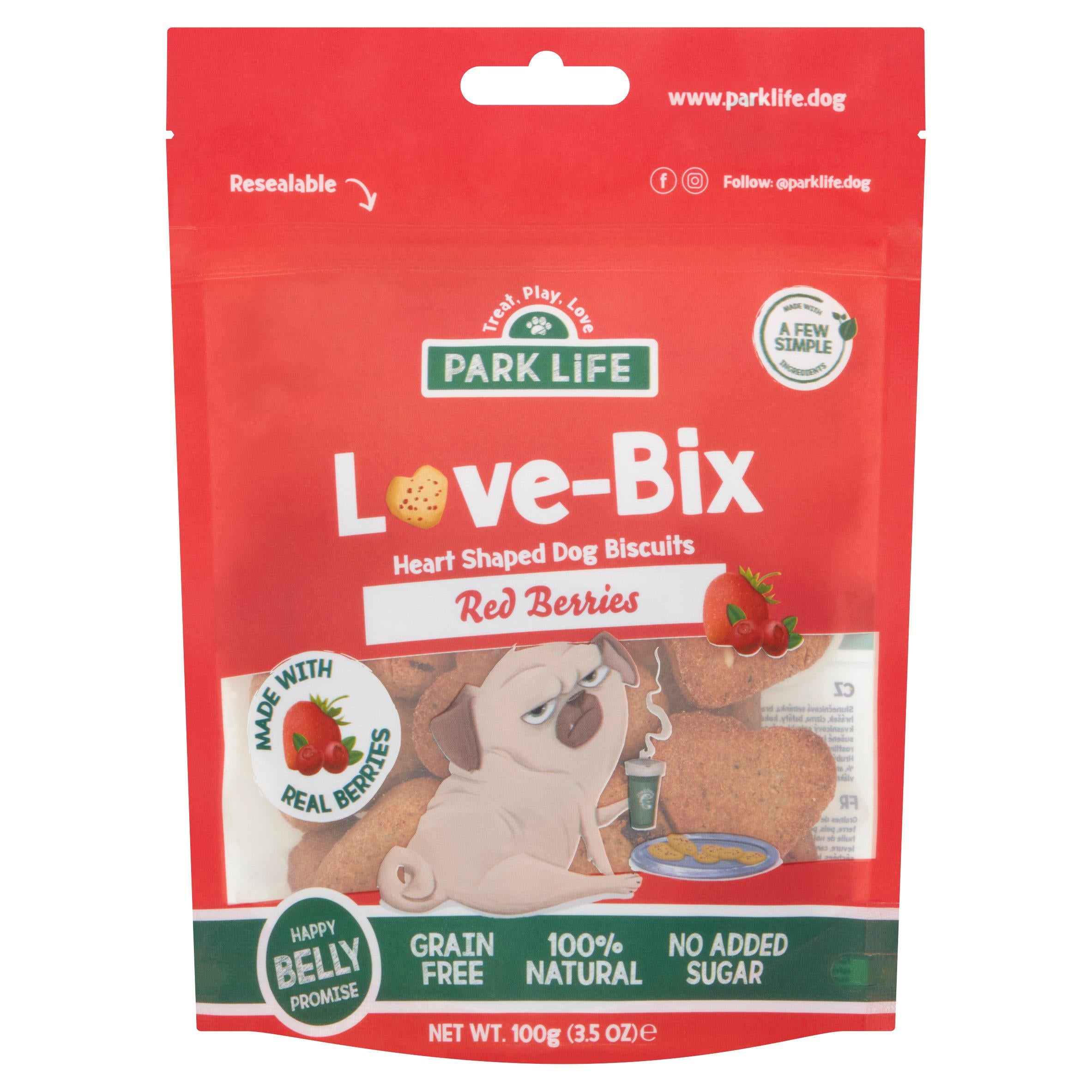 Park Life Love Bix Heart Shaped Dog Biscuits Red Berries 100g GOODS Sainsburys   