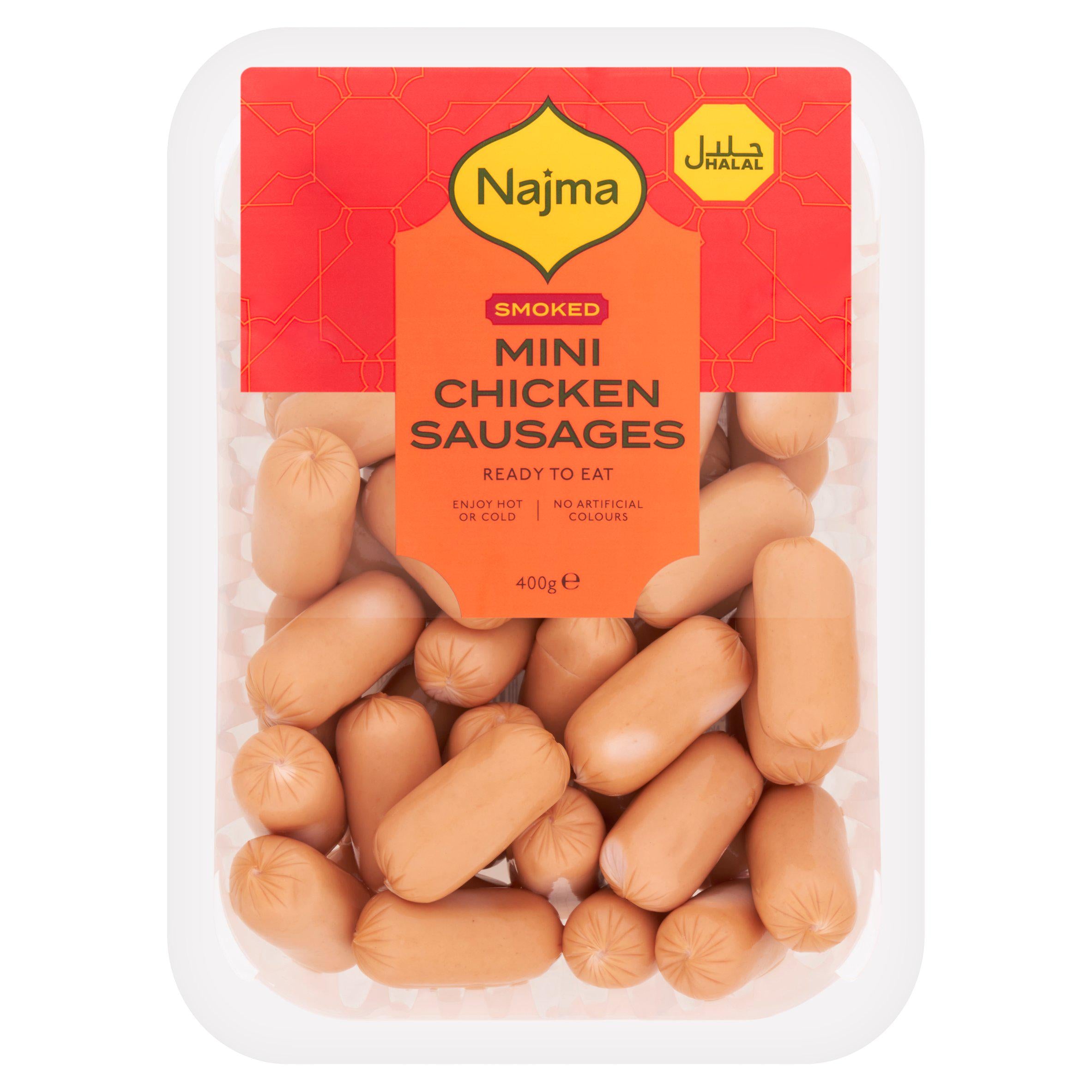 Najma Halal Mini Chicken Sausages Smoked 400g GOODS Sainsburys   