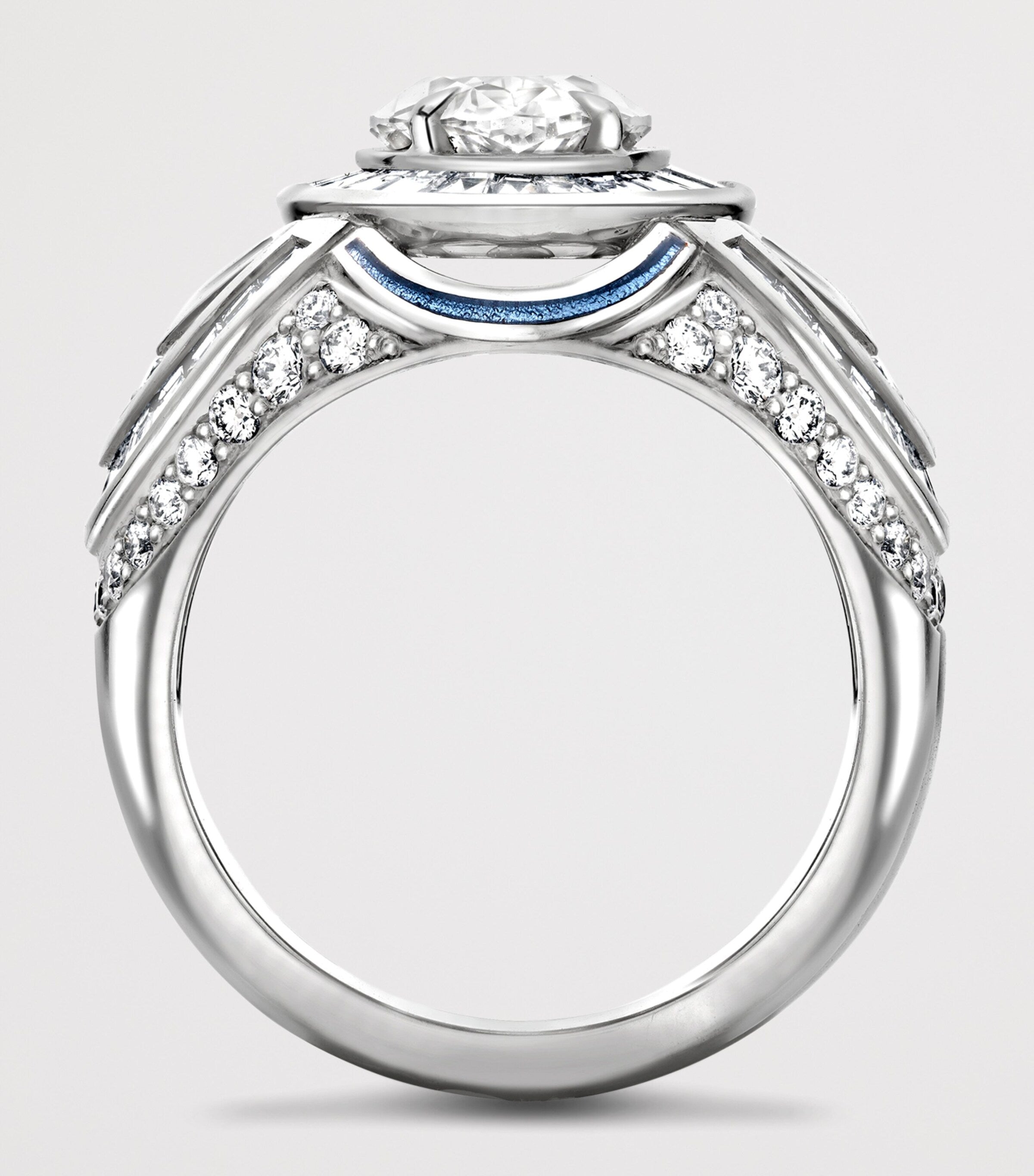 Boodles platinum and diamond statement ring with teal enamel - British product