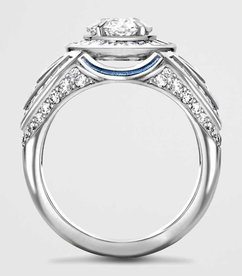 Boodles platinum and diamond statement ring with teal enamel - British product