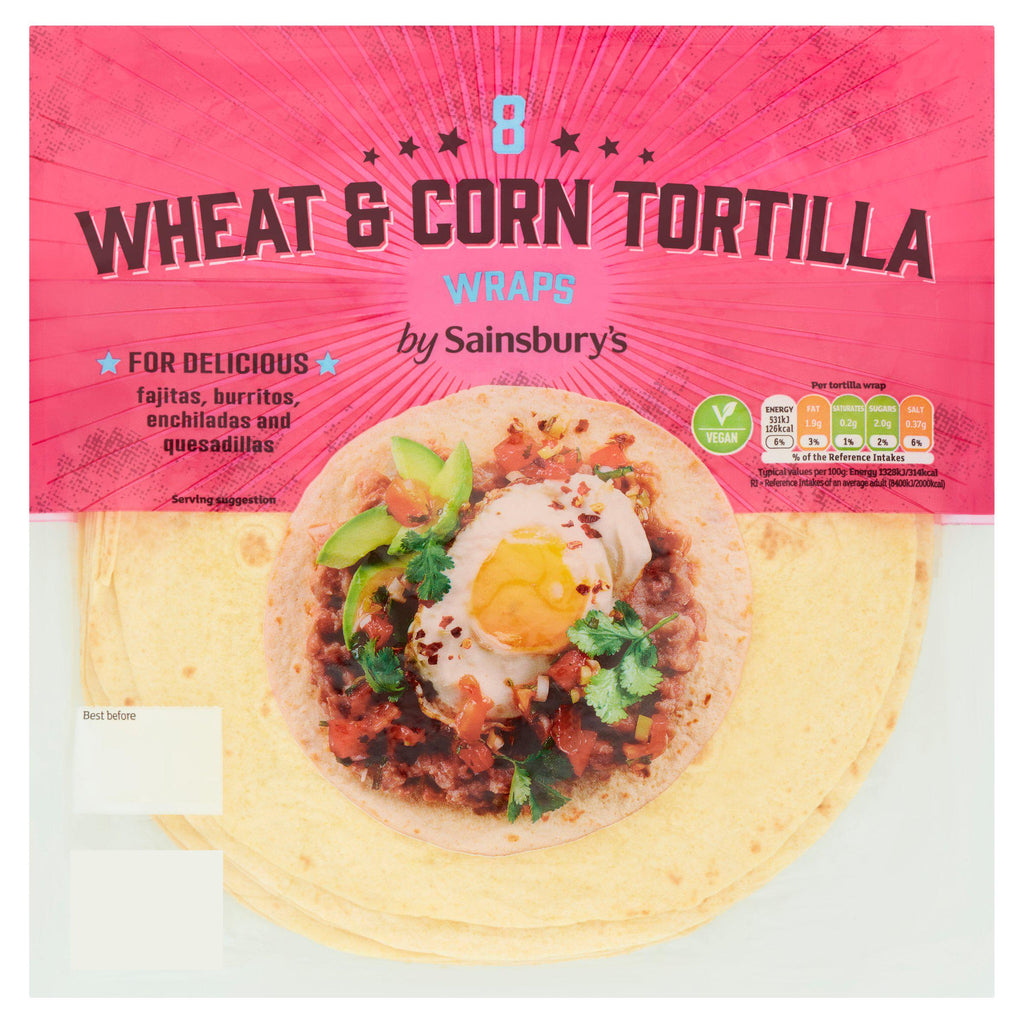 Sainsbury's Wheat & Corn Tortilla Wraps x8 320g