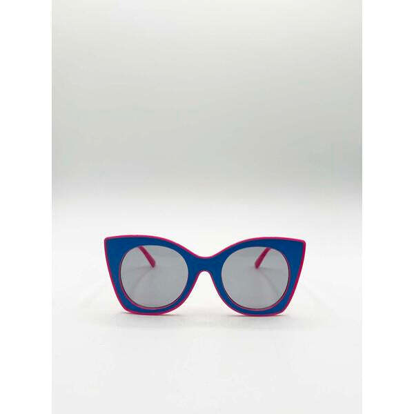 SVNX oversized round cat-eye sunglasses in blue pink (British brand)