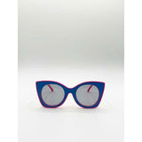 SVNX oversized round cat-eye sunglasses in blue pink (British brand)