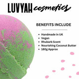 LUVYAH Cosmetics Rhubarb Rebel Bath Bomb 180g with rose scent, UK version