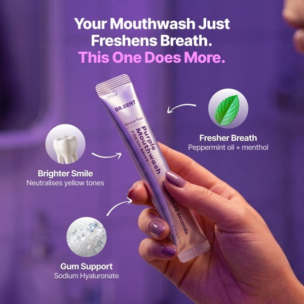 DR.DENT purple colour-correcting mouthwash 20 sachets - British product
