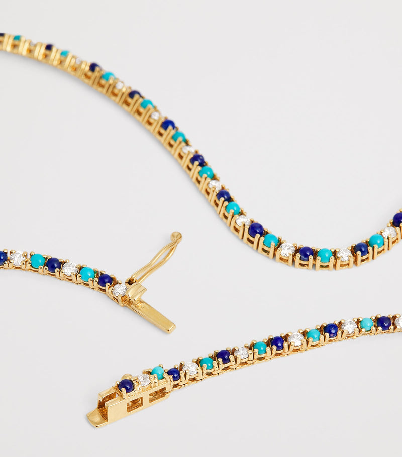 Jennifer Meyer yellow gold diamond turquoise lapis tennis bracelet, UK version