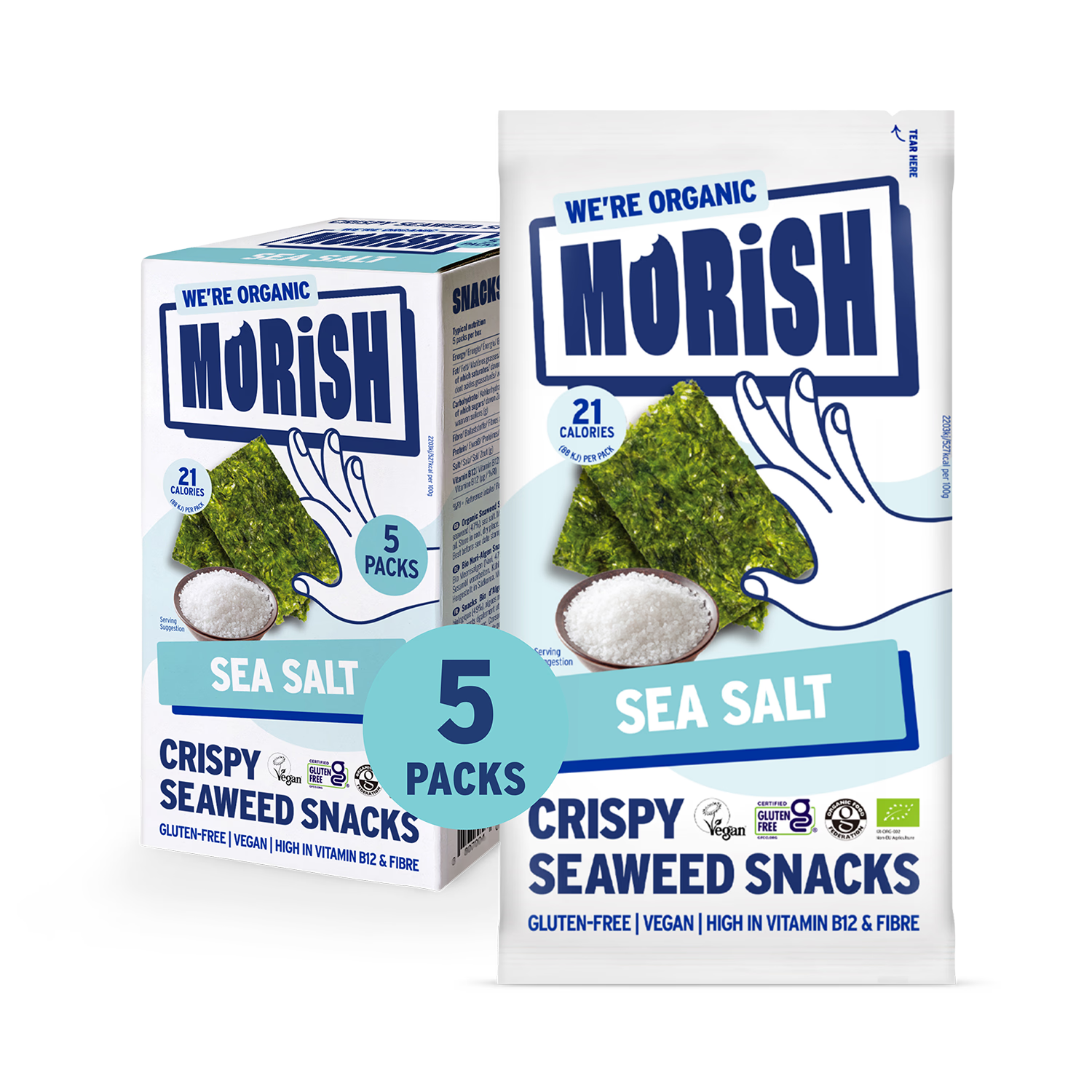 Morish Snacks organic seaweed snacks sea salt 5x4g, UK version